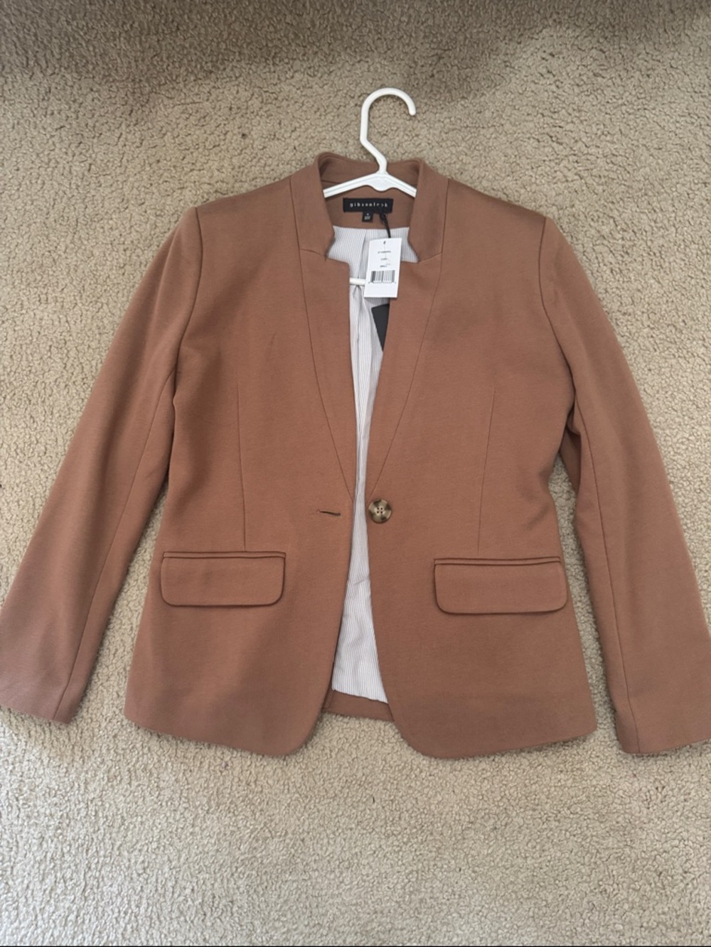 Gibson Look Tan Single-Button sweater Blazer Jacket
